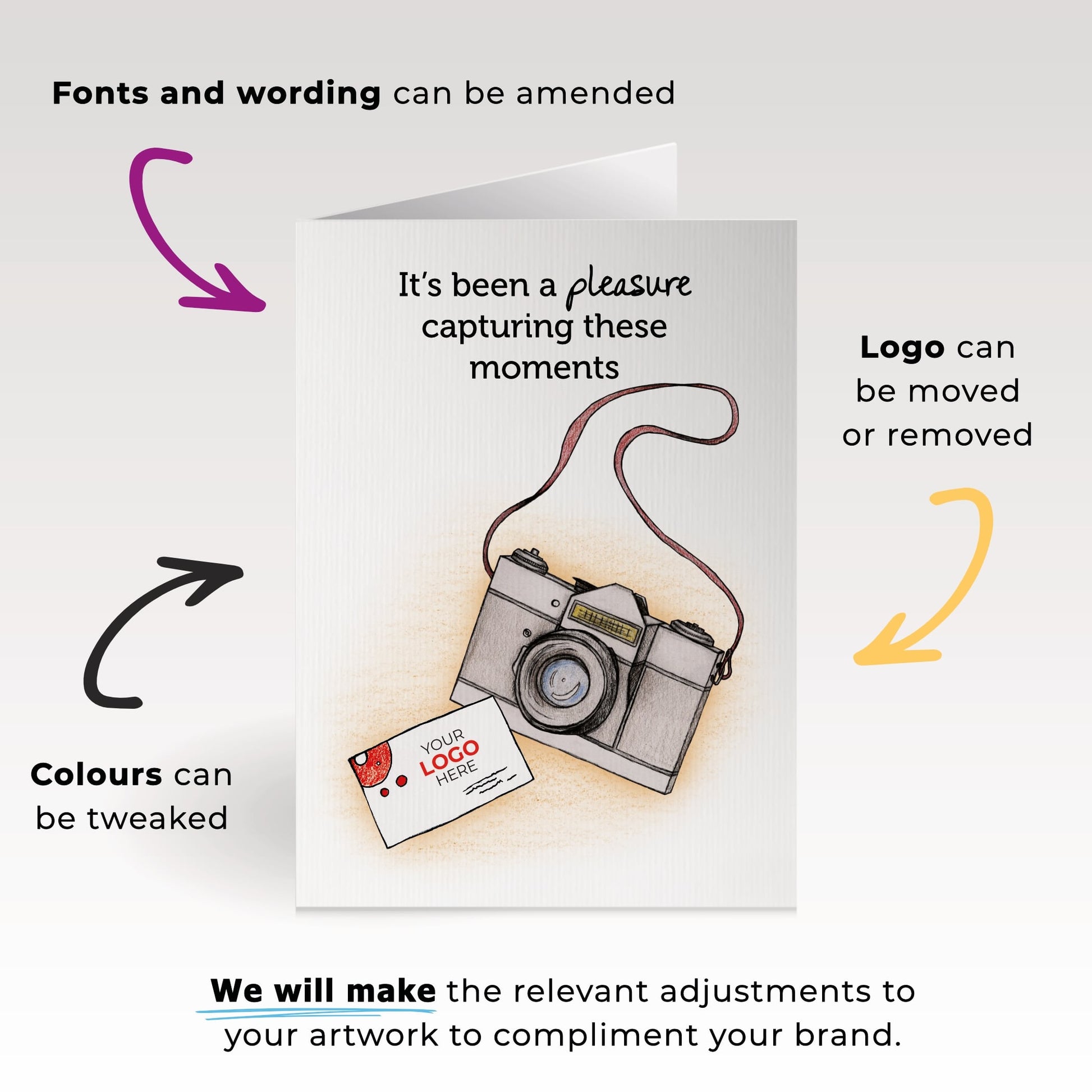 ‘Camera with Card’ Personalised Corporate Branded Creative Industries Greeting Cards image 1
