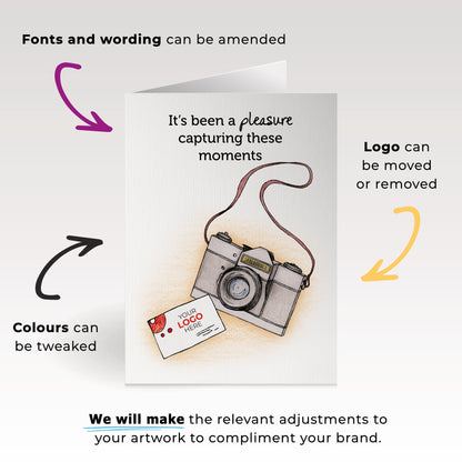 ‘Camera with Card’ Personalised Corporate Branded Creative Industries Greeting Cards image 1