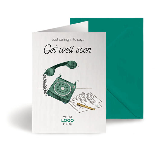 ‘Phone Calling’ Personalised Corporate Branded Get Well Soon Greeting Cards image 0
