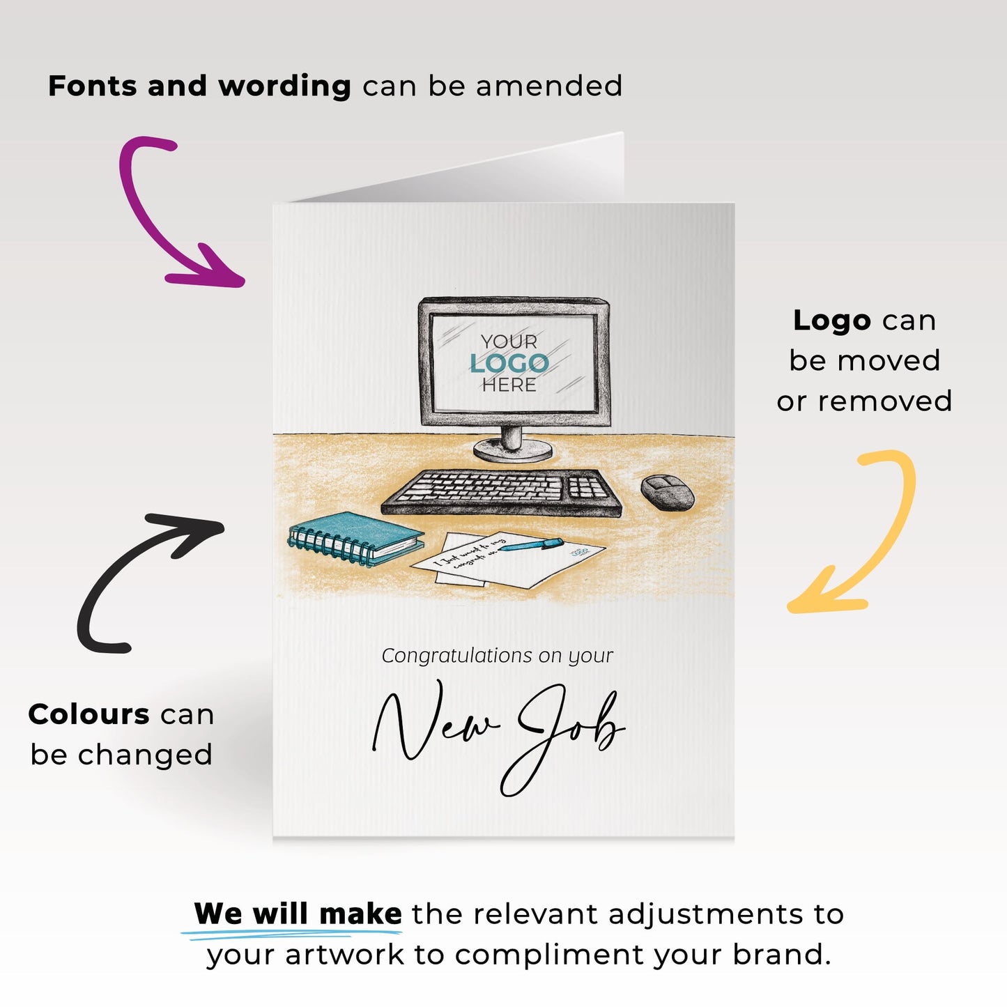 ‘Computer Desk’ Personalised Corporate Branded New Job Greeting Cards image 1