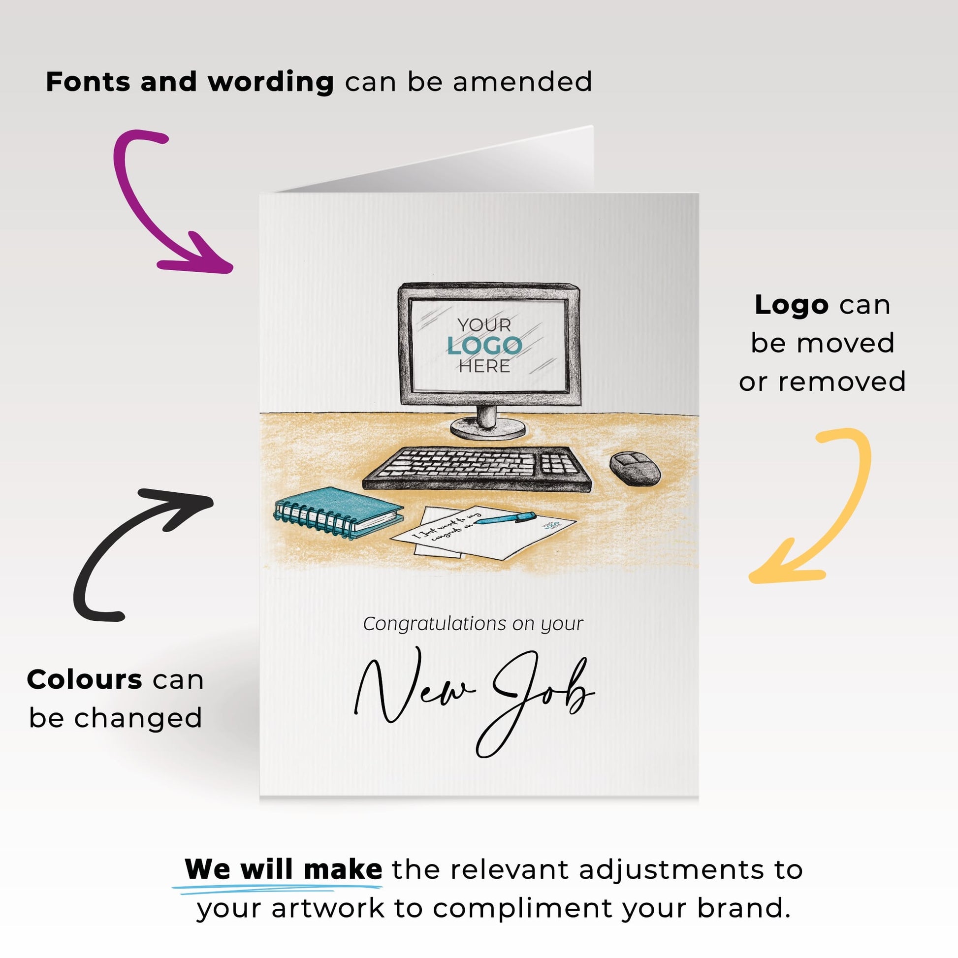 ‘Computer Desk’ Personalised Corporate Branded New Job Greeting Cards image 1
