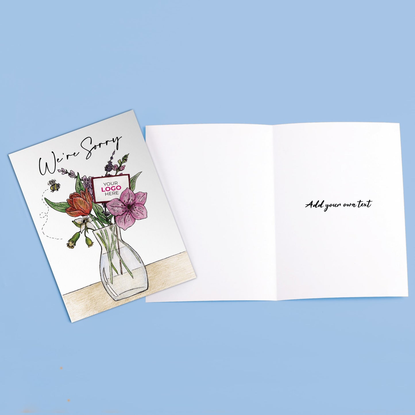‘Vase of Flowers’ Personalised Corporate Branded Sorry Greeting Cards image 3