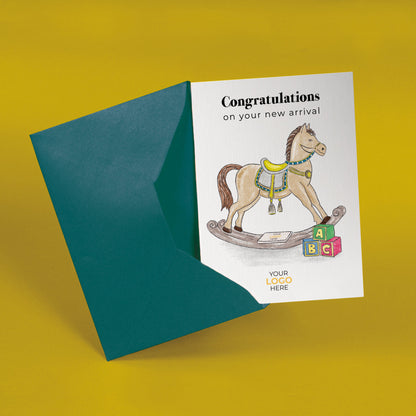 ‘Rocking Horse’ Personalised Corporate Branded New Baby Greeting Cards image 2