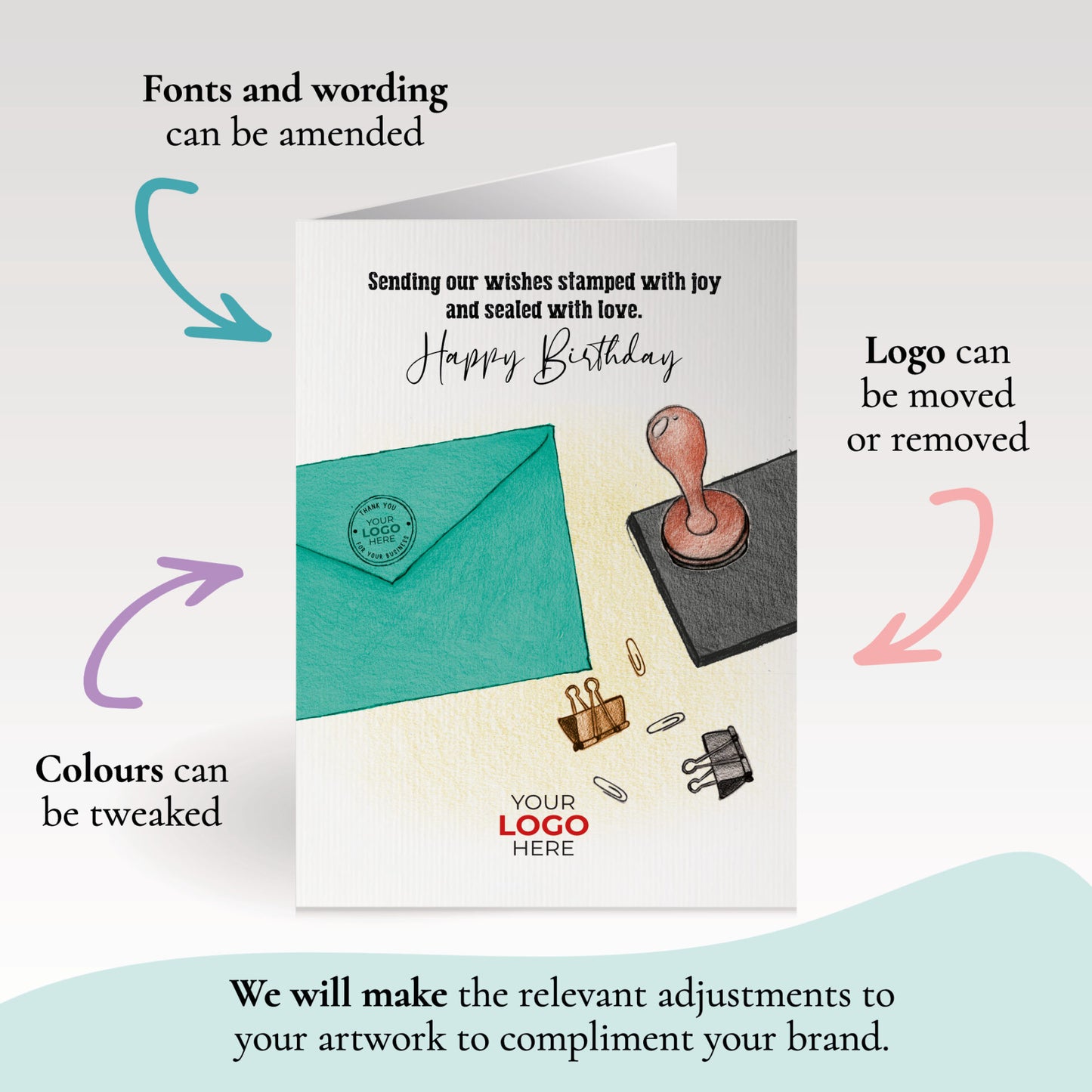 ‘Happy Birthday Stamped Envelope’ Personalised Corporate Branded Birthday Greeting Cards image 1