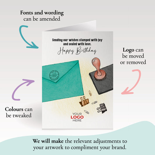 ‘Happy Birthday Stamped Envelope’ Personalised Corporate Branded Birthday Greeting Cards image 1