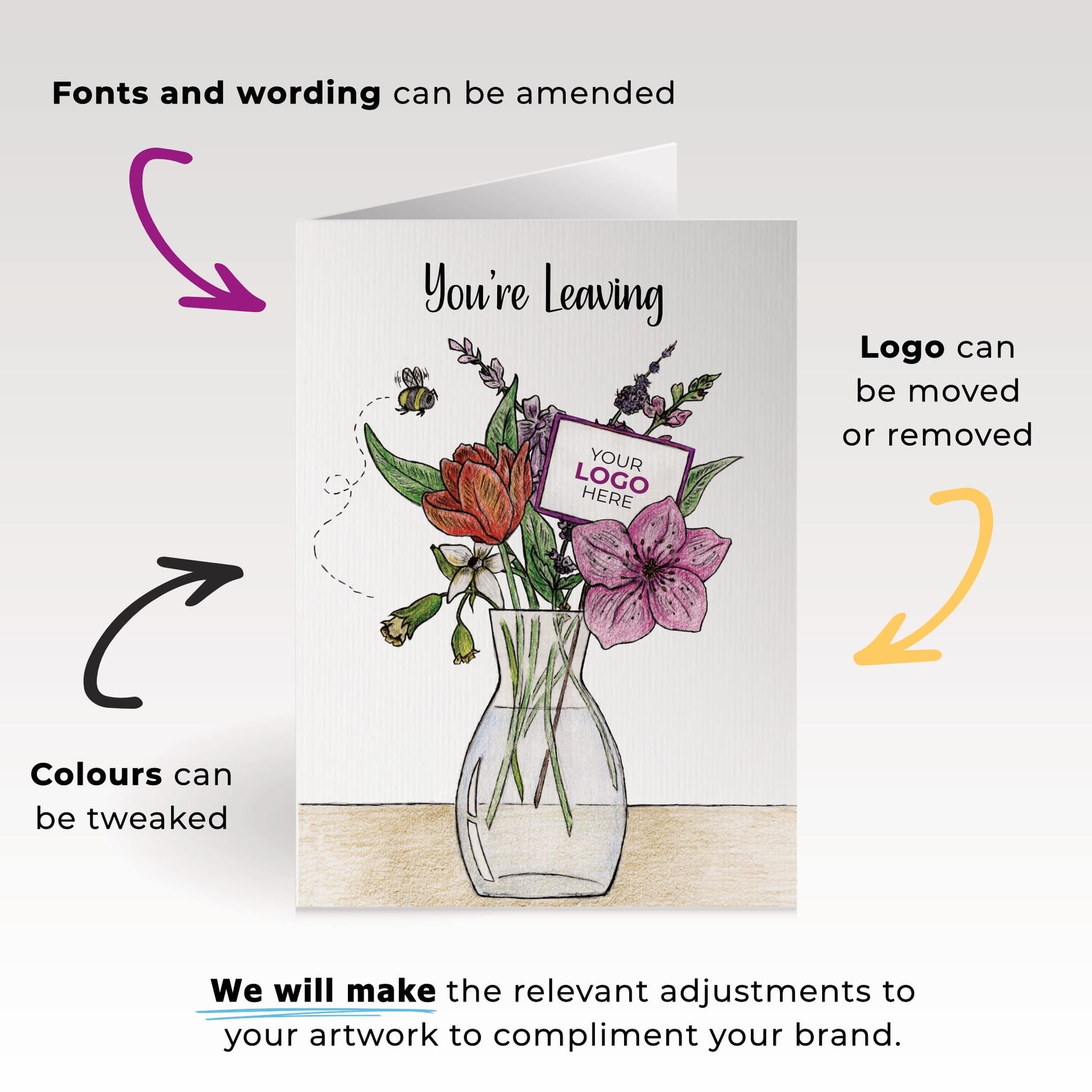 ‘Vase of Flowers’ Personalised Corporate Branded Leaving Greeting Cards image 1