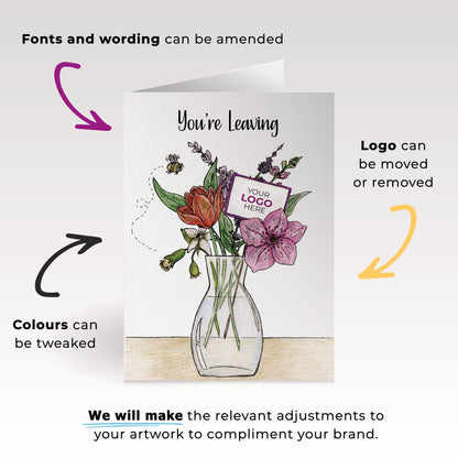 ‘Vase of Flowers’ Personalised Corporate Branded Leaving Greeting Cards image 1