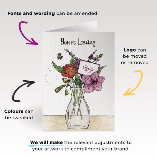 ‘Vase of Flowers’ Personalised Corporate Branded Leaving Greeting Cards image 1