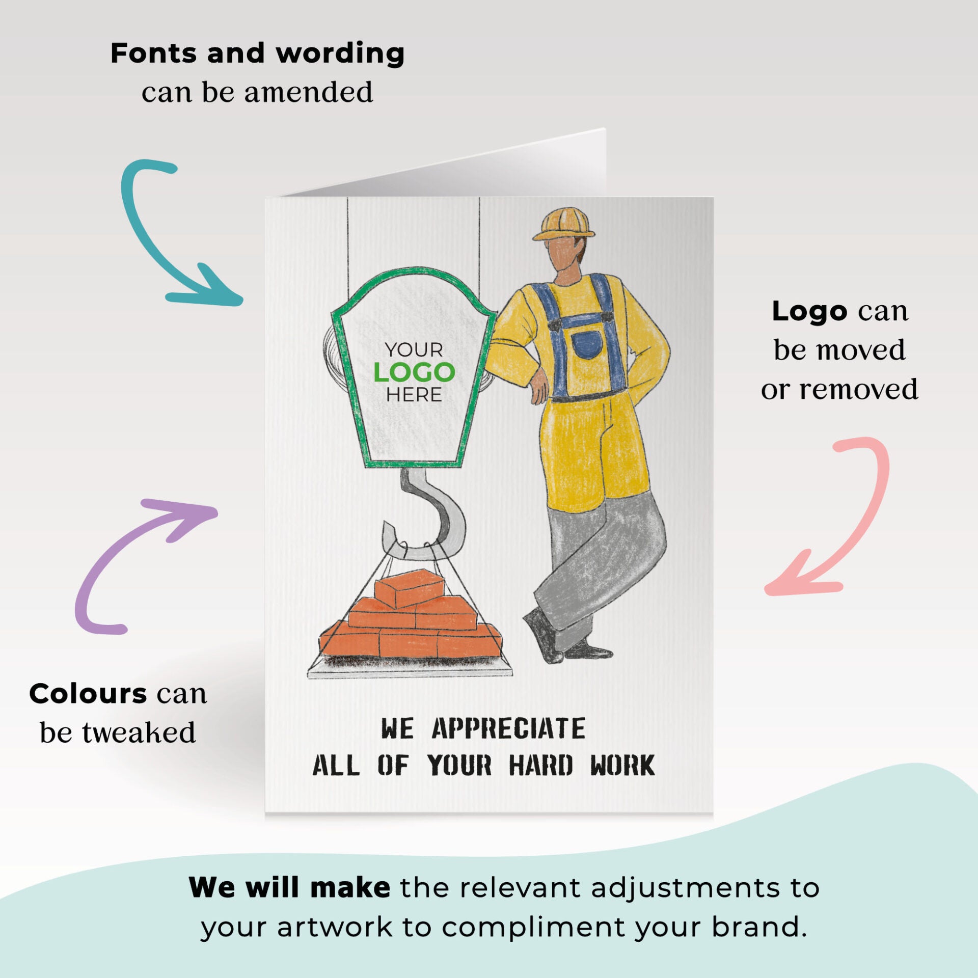 Crane, Bricks & Builder’ Personalised Corporate Branded Trades People Greeting Cards image 1