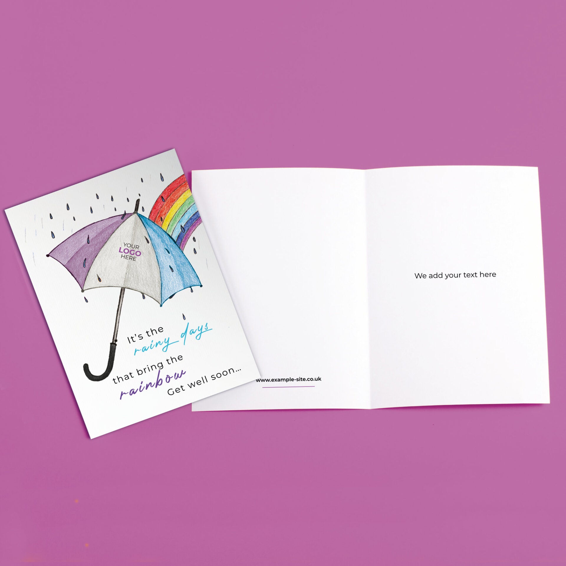 ‘Umbrella & Rainbow’ Personalised Corporate Branded Get Well Soon Greeting Cards image 3