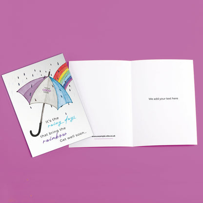 ‘Umbrella & Rainbow’ Personalised Corporate Branded Get Well Soon Greeting Cards image 3