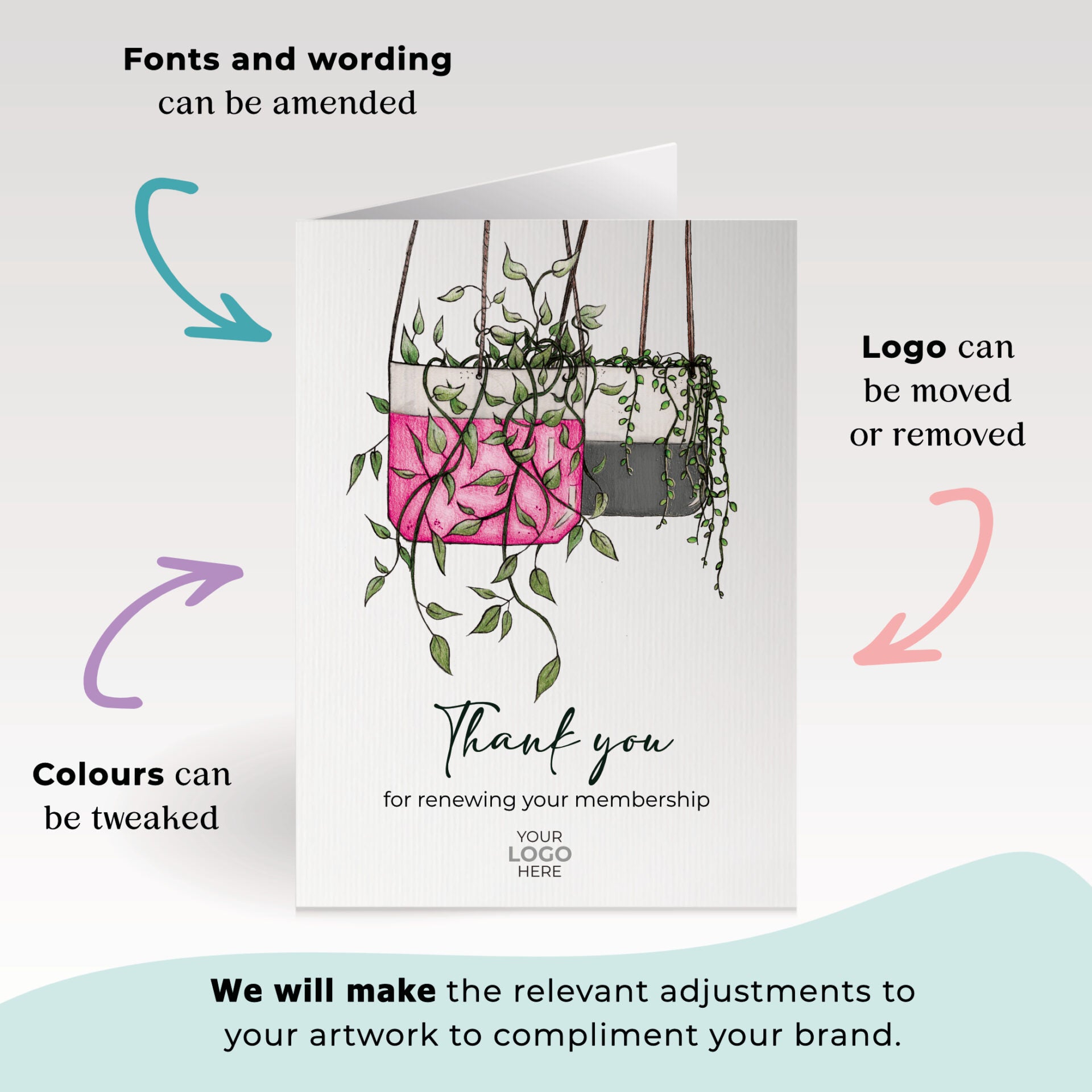 ‘Hanging Plants' Personalised Corporate Branded Renewal Greeting Cards image 1