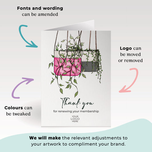 ‘Hanging Plants' Personalised Corporate Branded Renewal Greeting Cards image 1