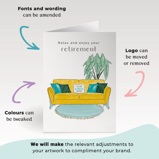 ‘Luxury Sofa’ Personalised Corporate Branded Retirement Greeting Cards image 1