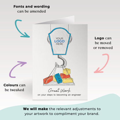 ‘Crane Lifting Lego’ Personalised Corporate Branded Education Greeting Cards image 1