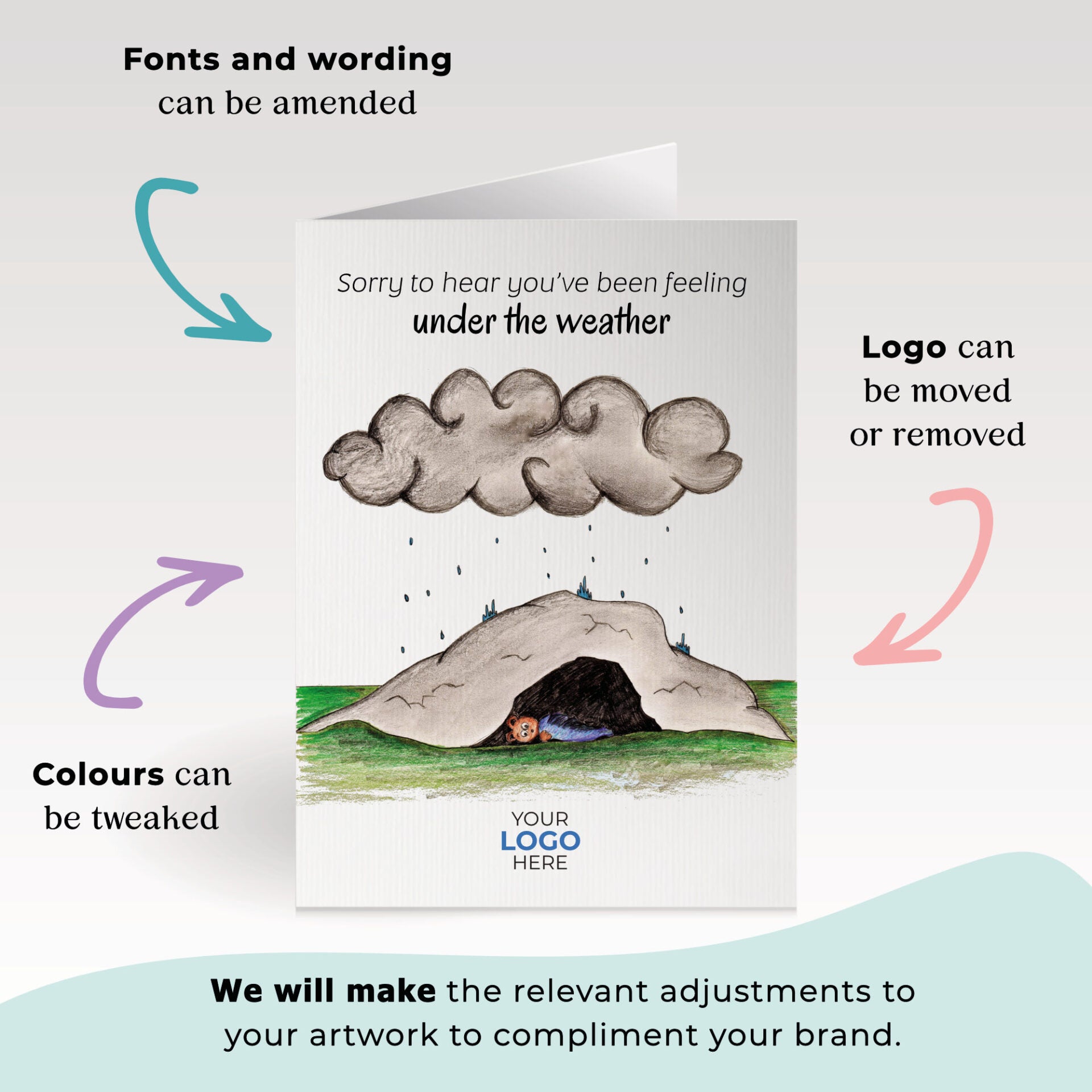 ‘Under the Weather’ Personalised Corporate Branded Get Well Soon Greeting Cards image 1