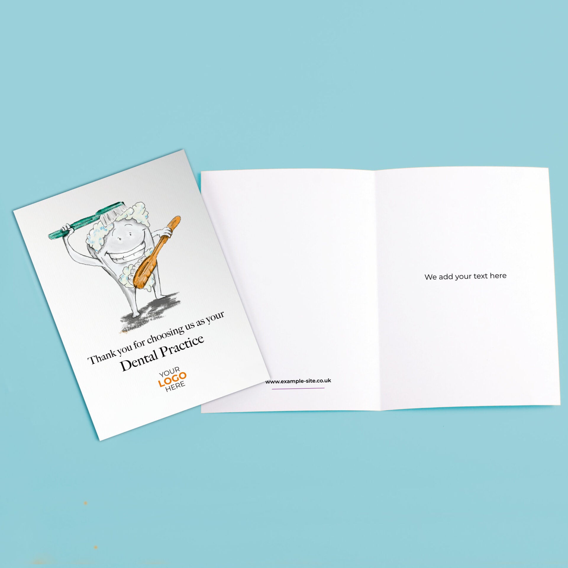 ‘Scrubbing Tooth’ Personalised Corporate Branded Health Care Greeting Cards image 3