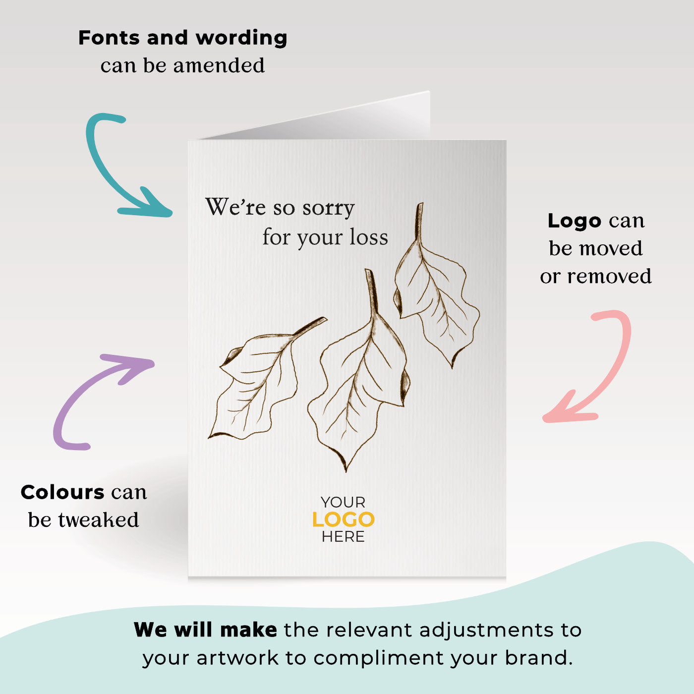 ‘Leaf Pattern’ Personalised Corporate Branded Sympathy Greeting Cards image 1