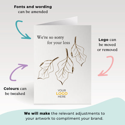 ‘Leaf Pattern’ Personalised Corporate Branded Sympathy Greeting Cards image 1
