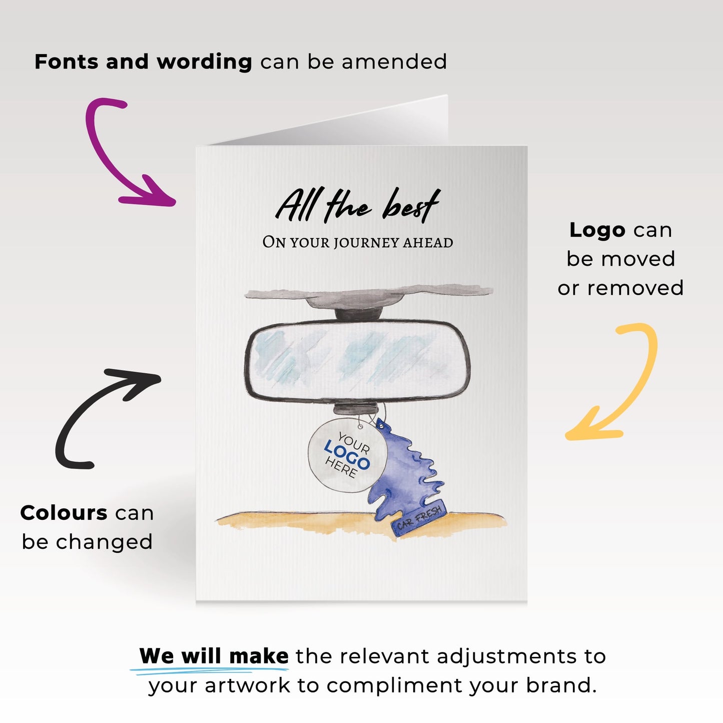‘Rearview’ Personalised Corporate Branded Travel Greeting Cards image 1