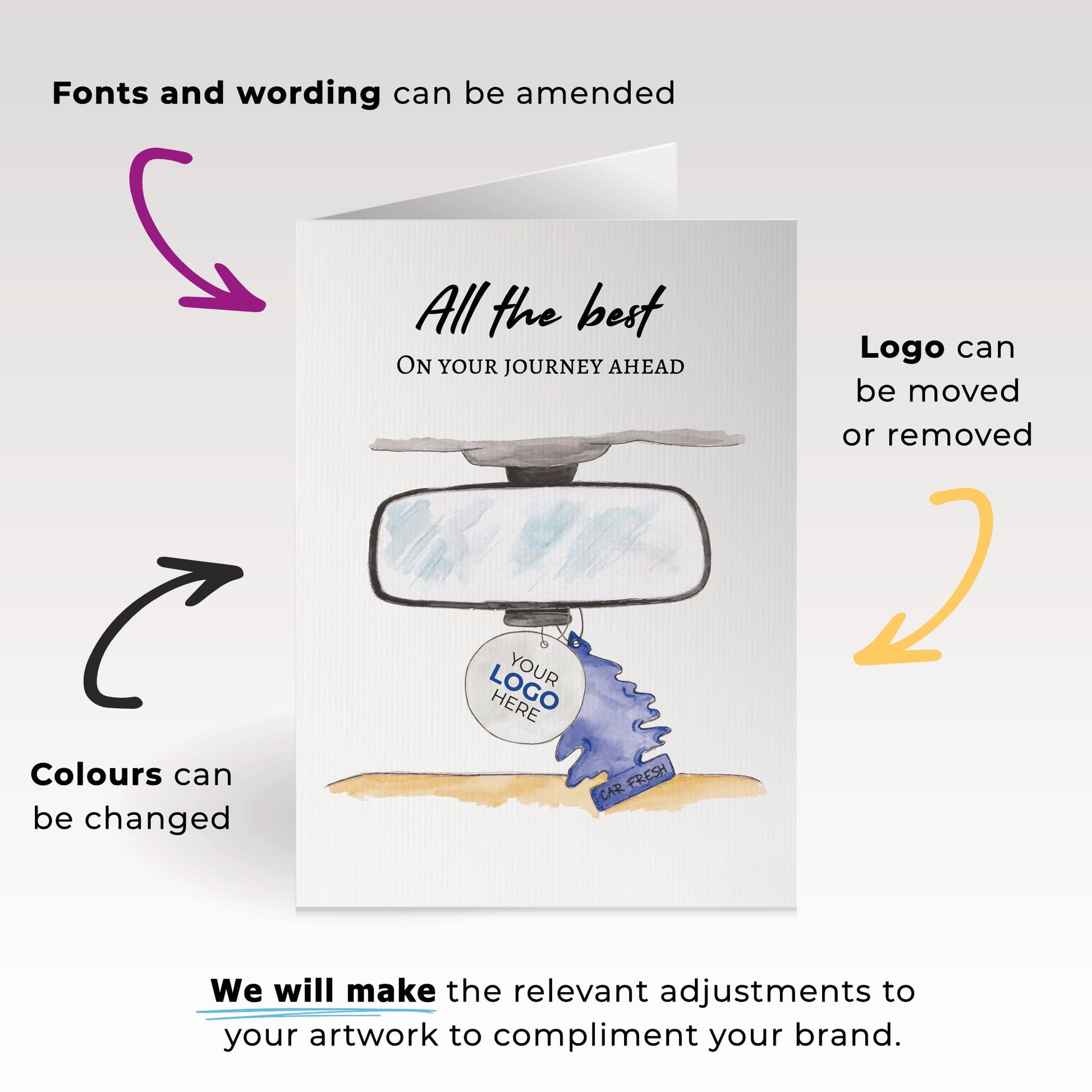 ‘Rearview’ Personalised Corporate Branded Travel Greeting Cards image 1