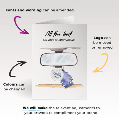 ‘Rearview’ Personalised Corporate Branded Travel Greeting Cards image 1