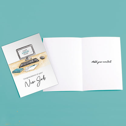 ‘Computer Desk’ Personalised Corporate Branded New Job Greeting Cards image 3