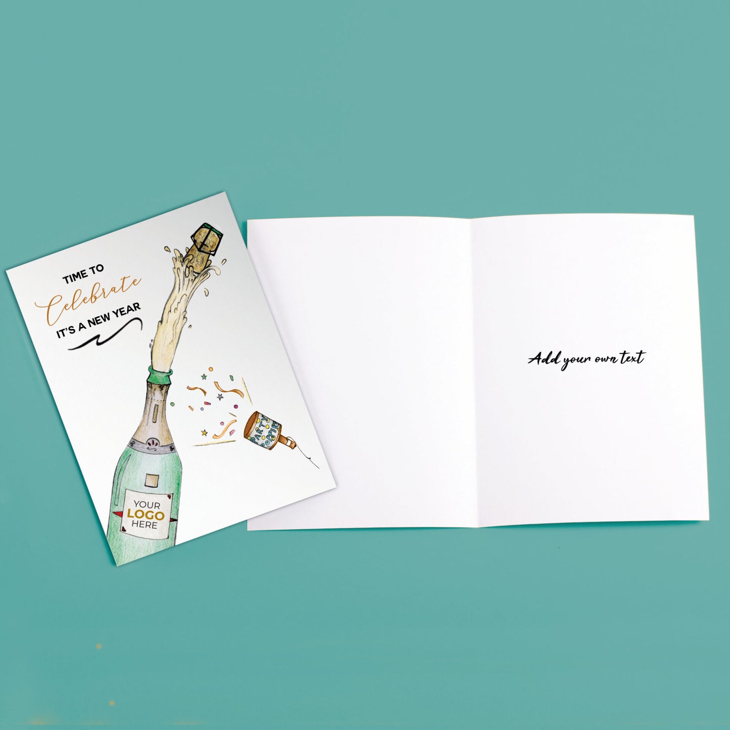 Champagne Popping' Personalised Corporate Branded New Year Greeting Cards image 3