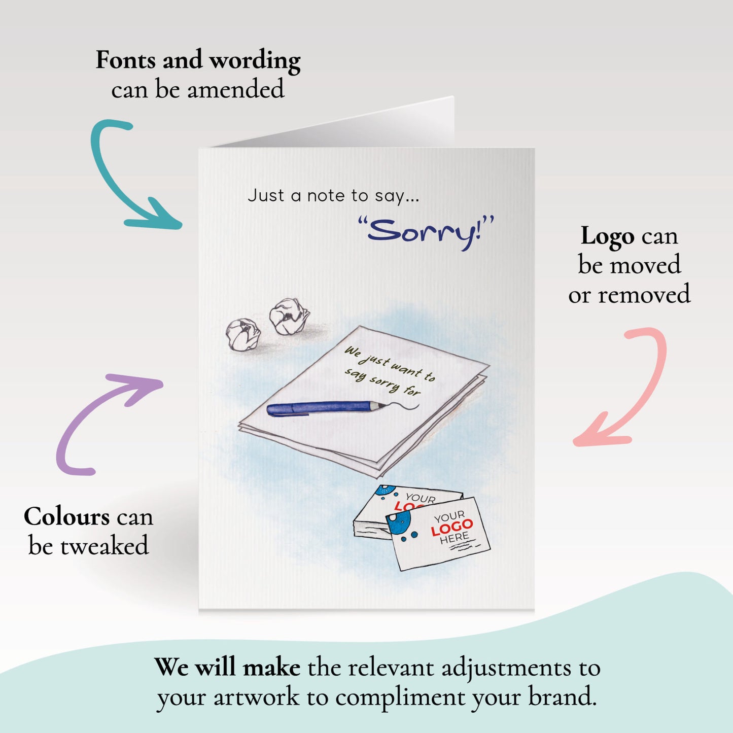 ‘Note & Business Cards’ Personalised Corporate Branded Sorry Greeting Cards image 4