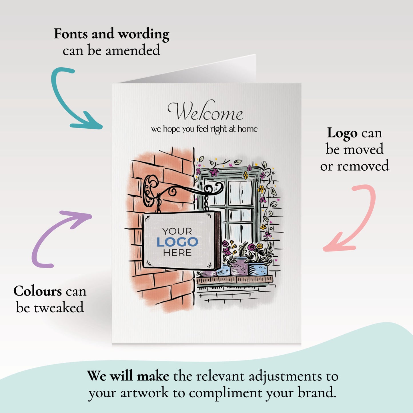 ‘Hanging Sign’ Personalised Corporate Branded Welcome Greeting Cards image 1