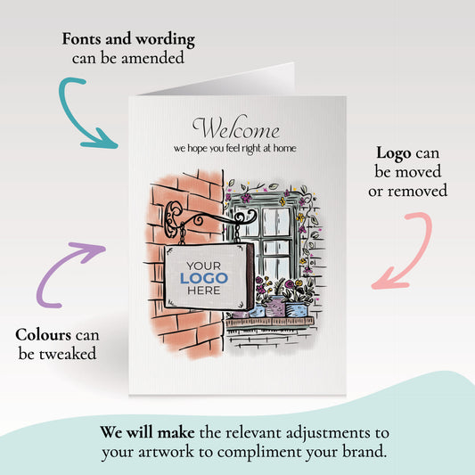‘Hanging Sign’ Personalised Corporate Branded Welcome Greeting Cards image 1