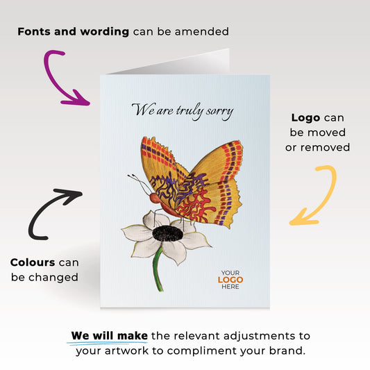 ‘Butterfly on Flower’ Personalised Corporate Branded Sympathy Greeting Cards image 1
