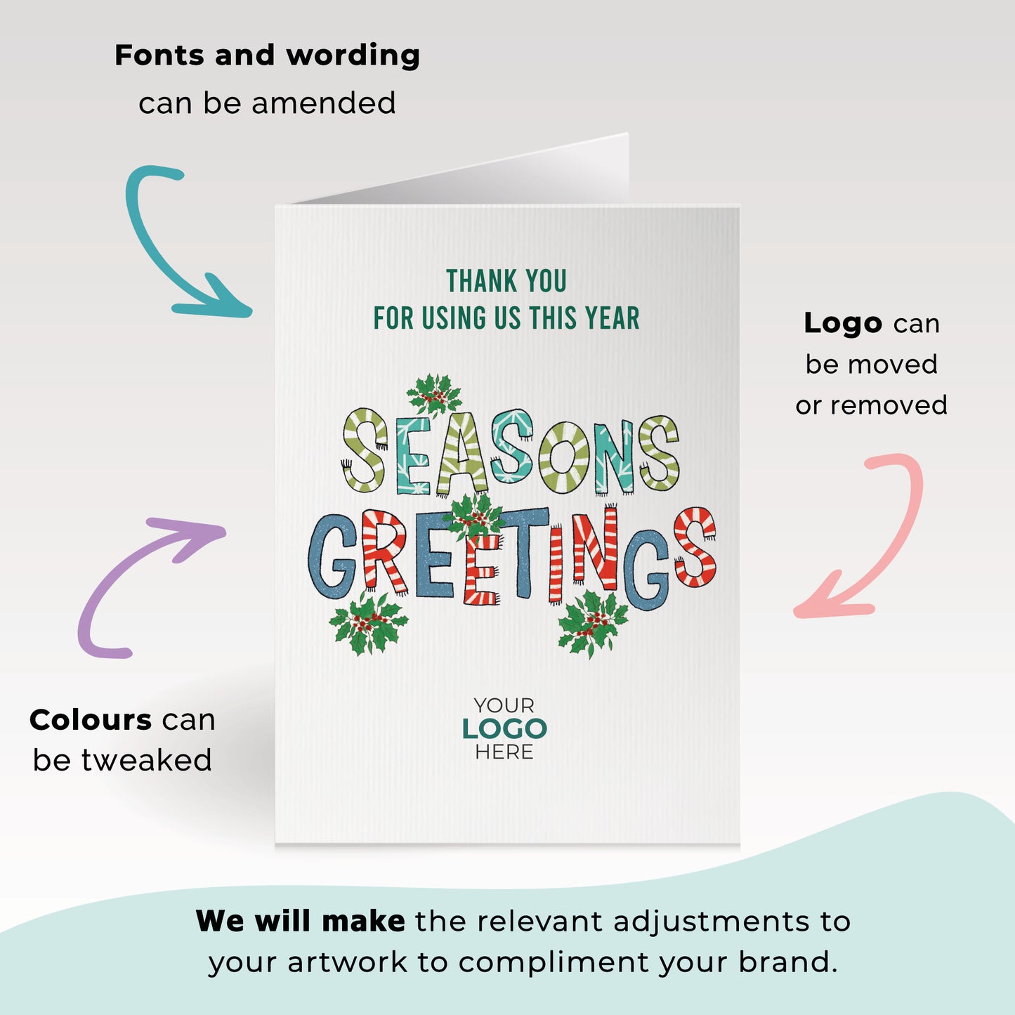 ‘Seasons Greetings Lettering' Personalised Company Christmas Cards image 2
