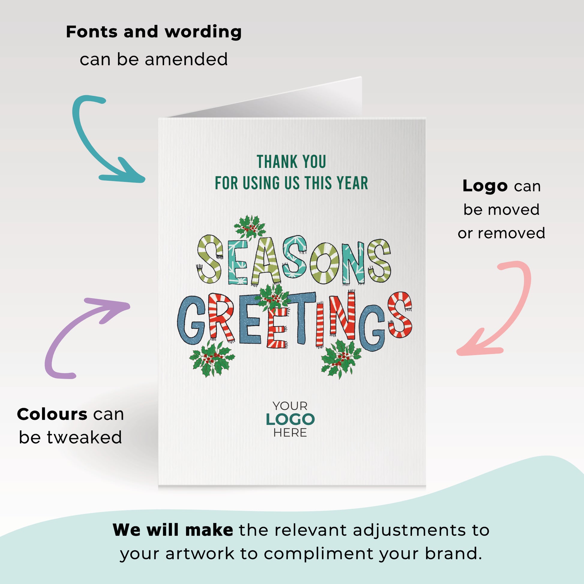 ‘Seasons Greetings Lettering' Personalised Company Christmas Cards image 2