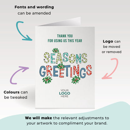 ‘Seasons Greetings Lettering' Personalised Company Christmas Cards image 2