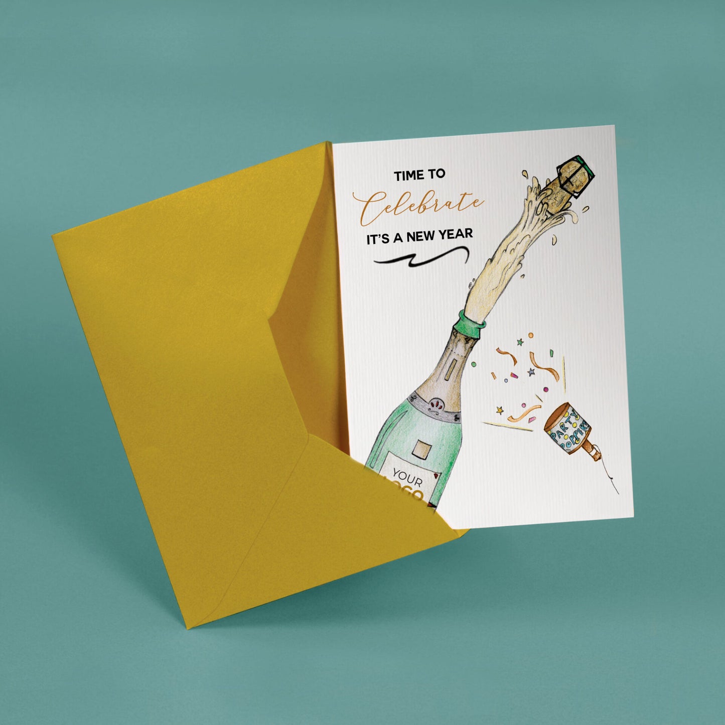 Champagne Popping' Personalised Corporate Branded New Year Greeting Cards image 2