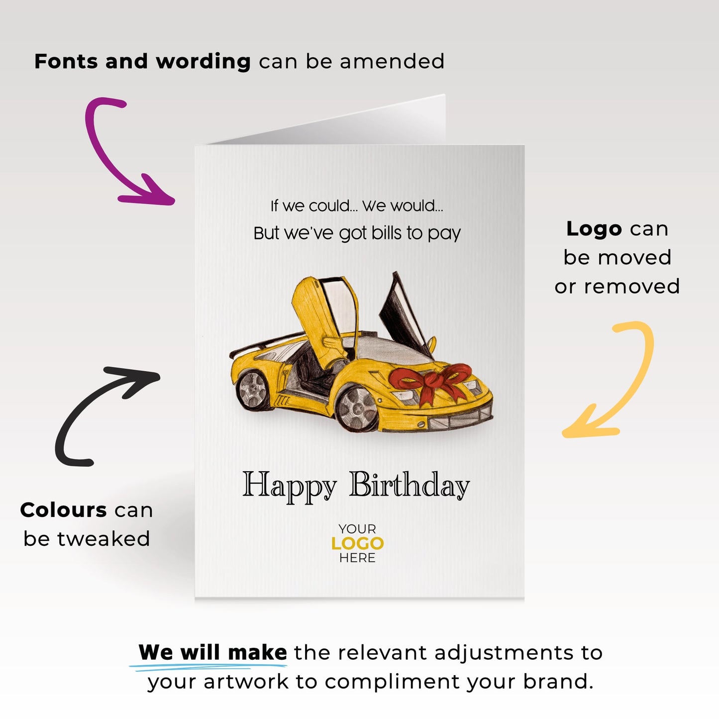 ‘Car with a Bow’ Personalised Corporate Branded Birthday Greeting Cards image 1