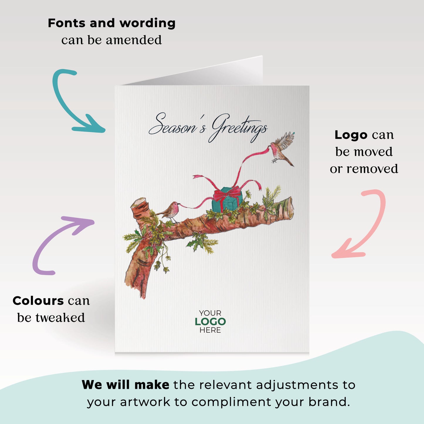 ‘Birds Opening Gifts’  Customised Corporate Christmas Cards image 2