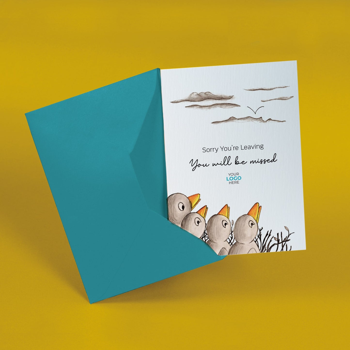 ‘Birds In Nest’ Personalised Corporate Branded Leaving Greeting Cards image 2