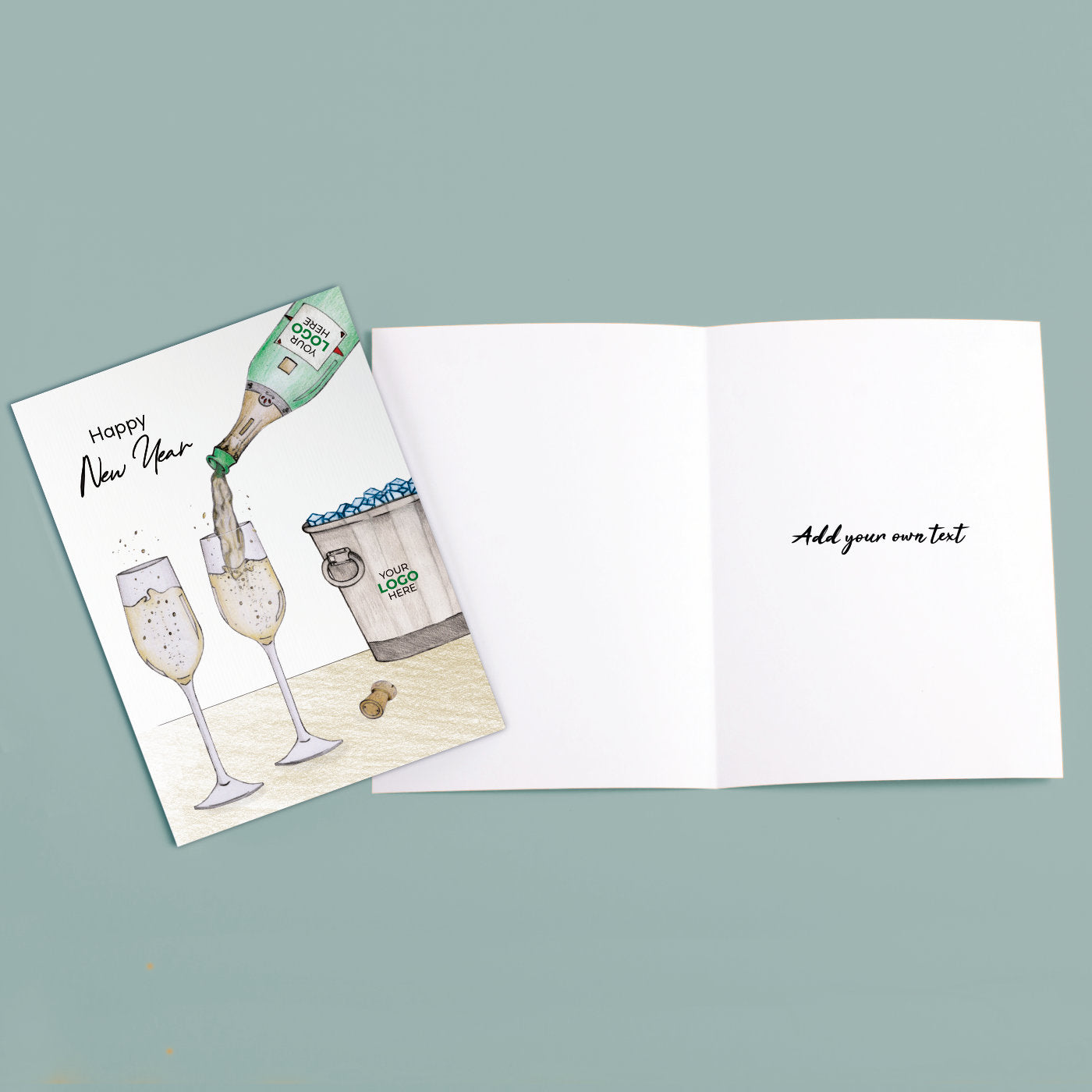 Pouring Champagne' Personalised Corporate Branded New Year Greeting Cards image 3