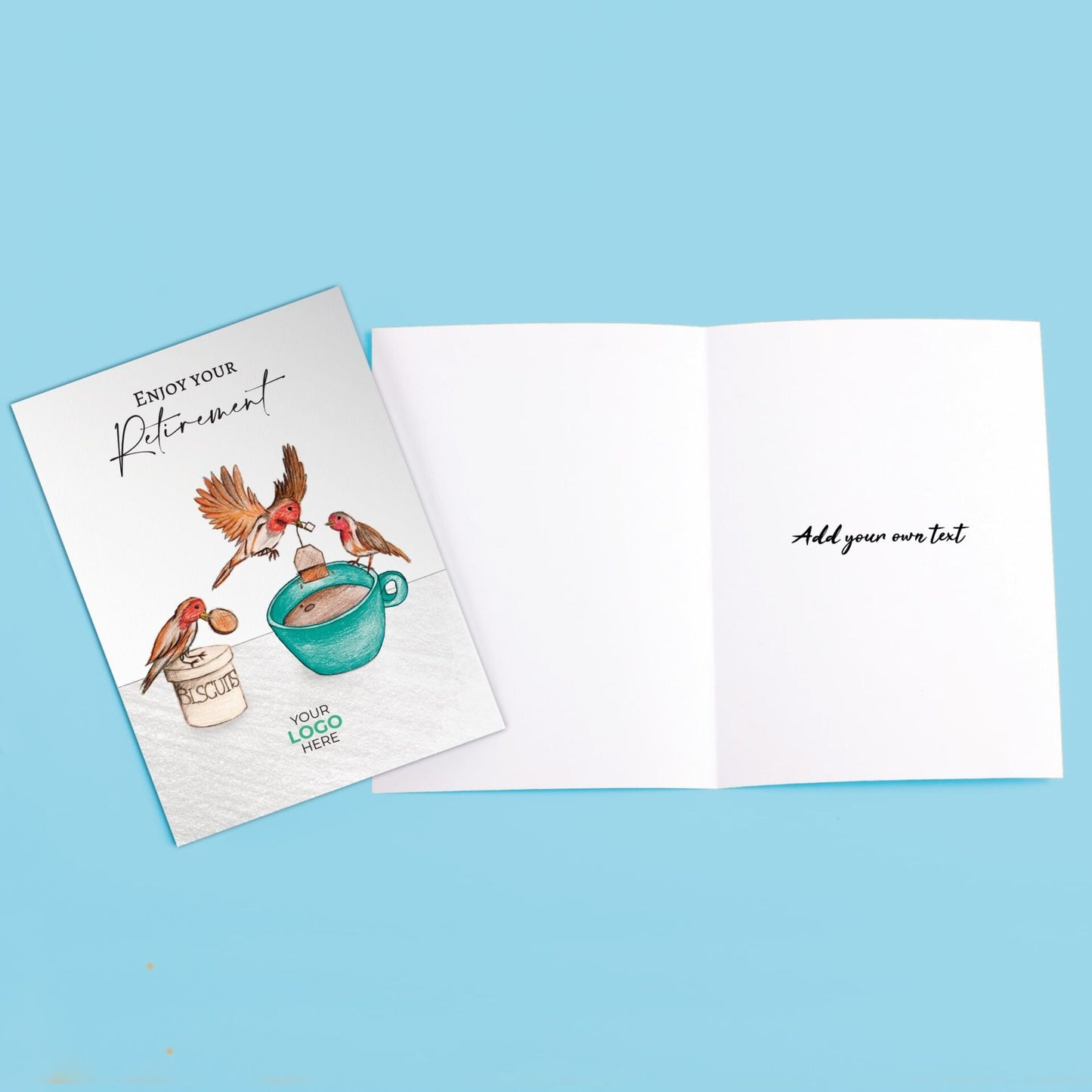 Birds Making Tea’ Personalised Corporate Branded Retirement Greeting Cards image 3