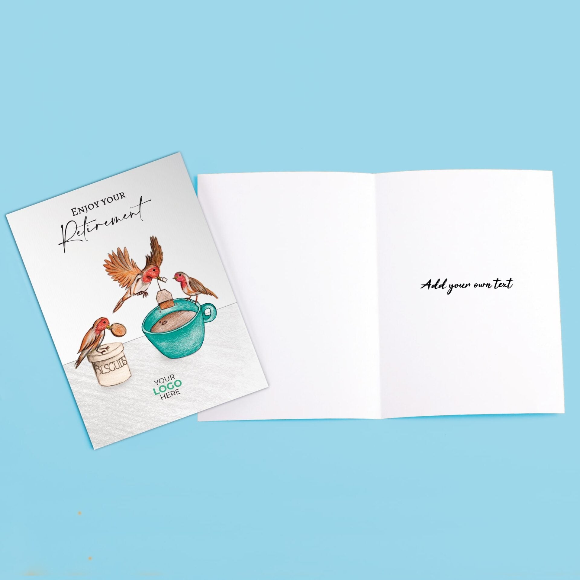 Birds Making Tea’ Personalised Corporate Branded Retirement Greeting Cards image 3
