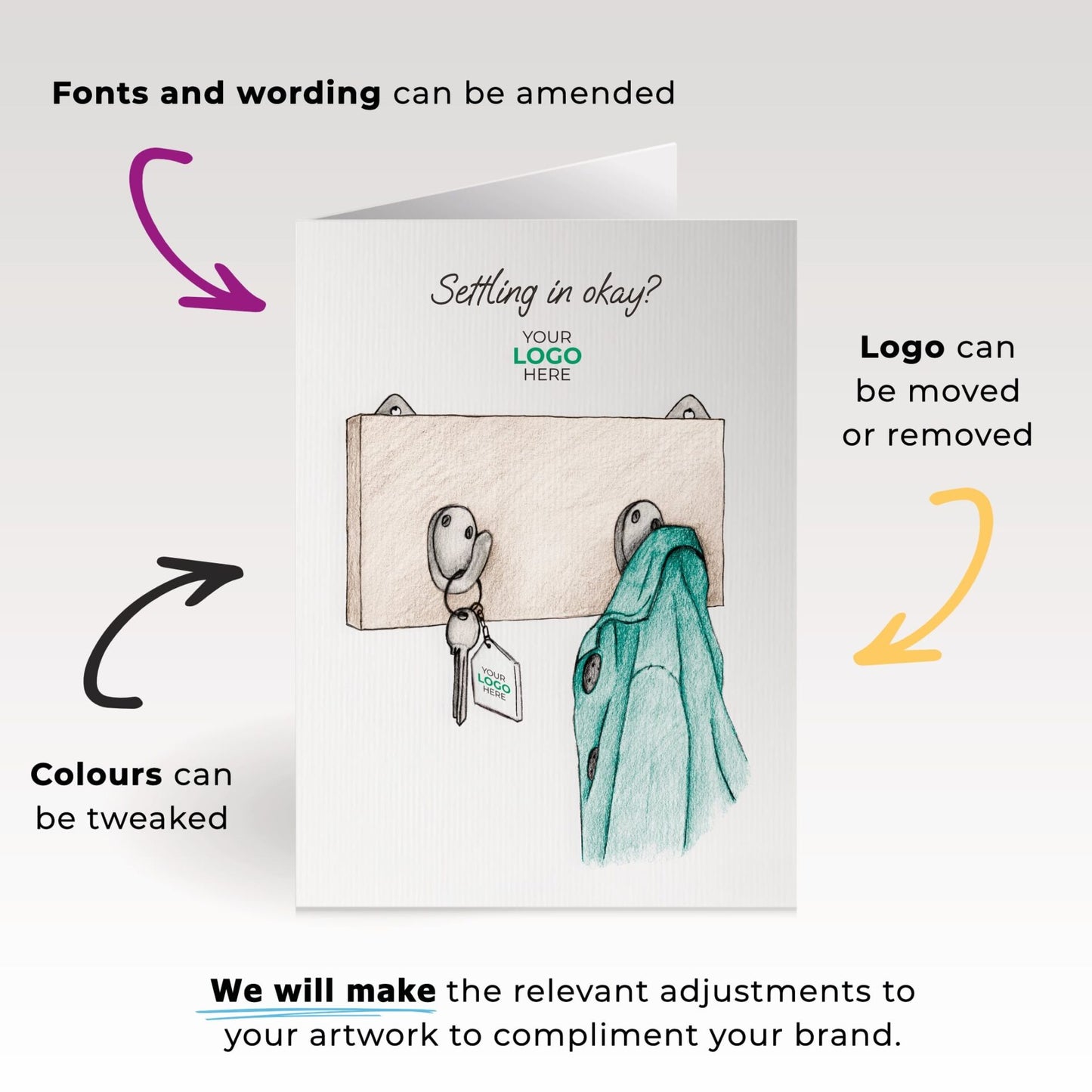 ‘Hanging Coat’ Personalised Corporate Branded Property Greeting Cards image 1