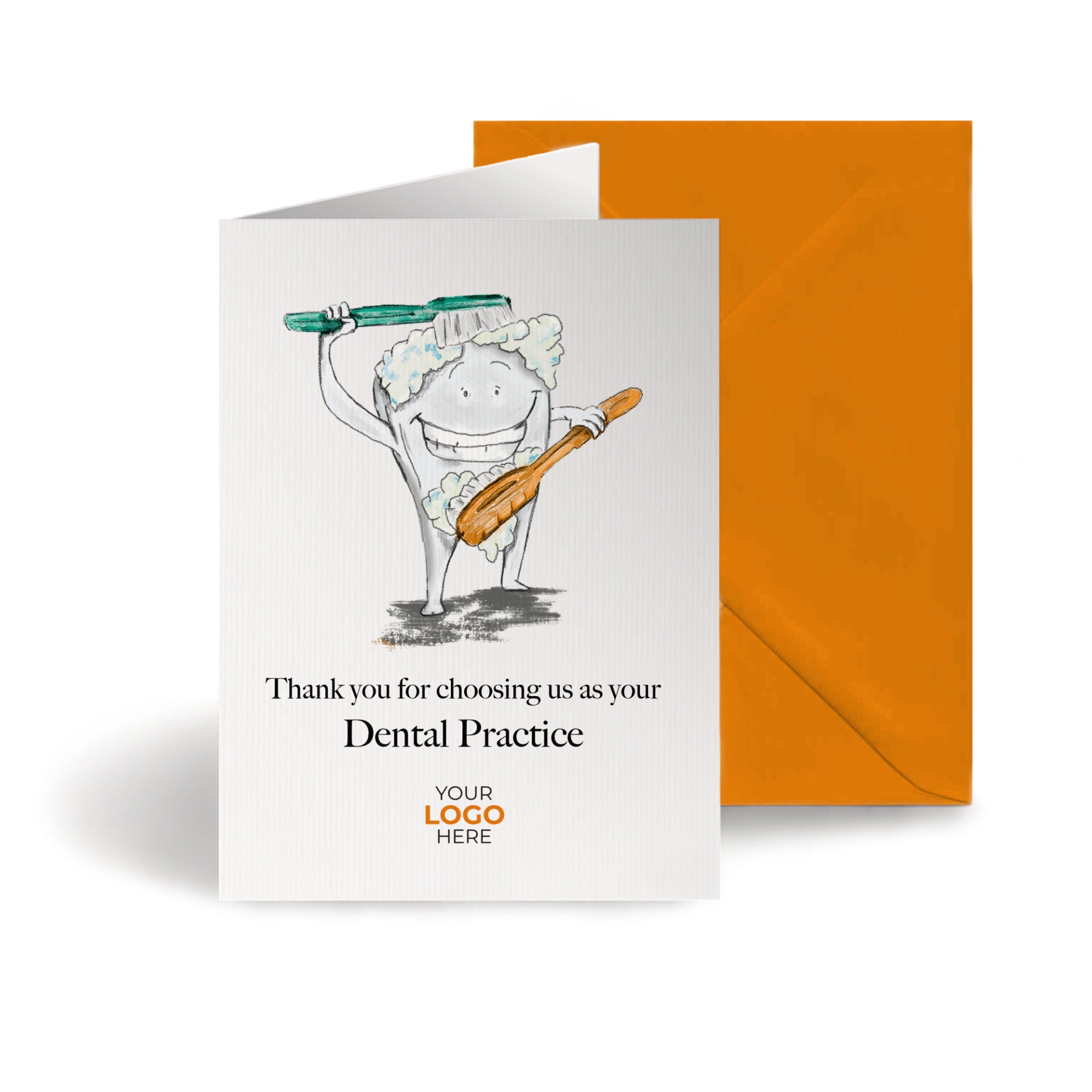‘Scrubbing Tooth’ Personalised Corporate Branded Health Care Greeting Cards image 0