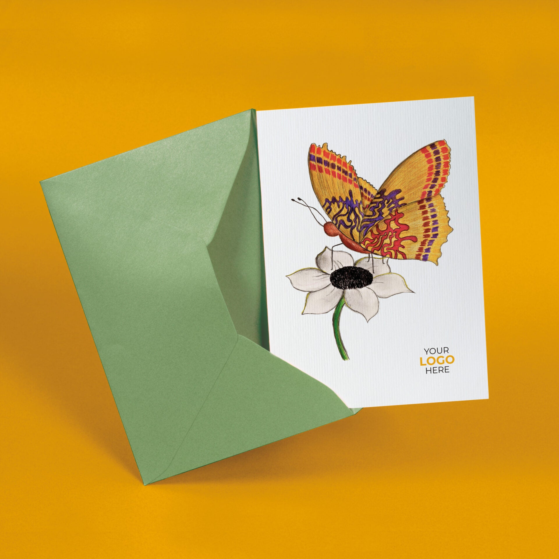 ‘Butterfly on Flower’ Personalised Corporate Branded Open Greeting Cards image 2