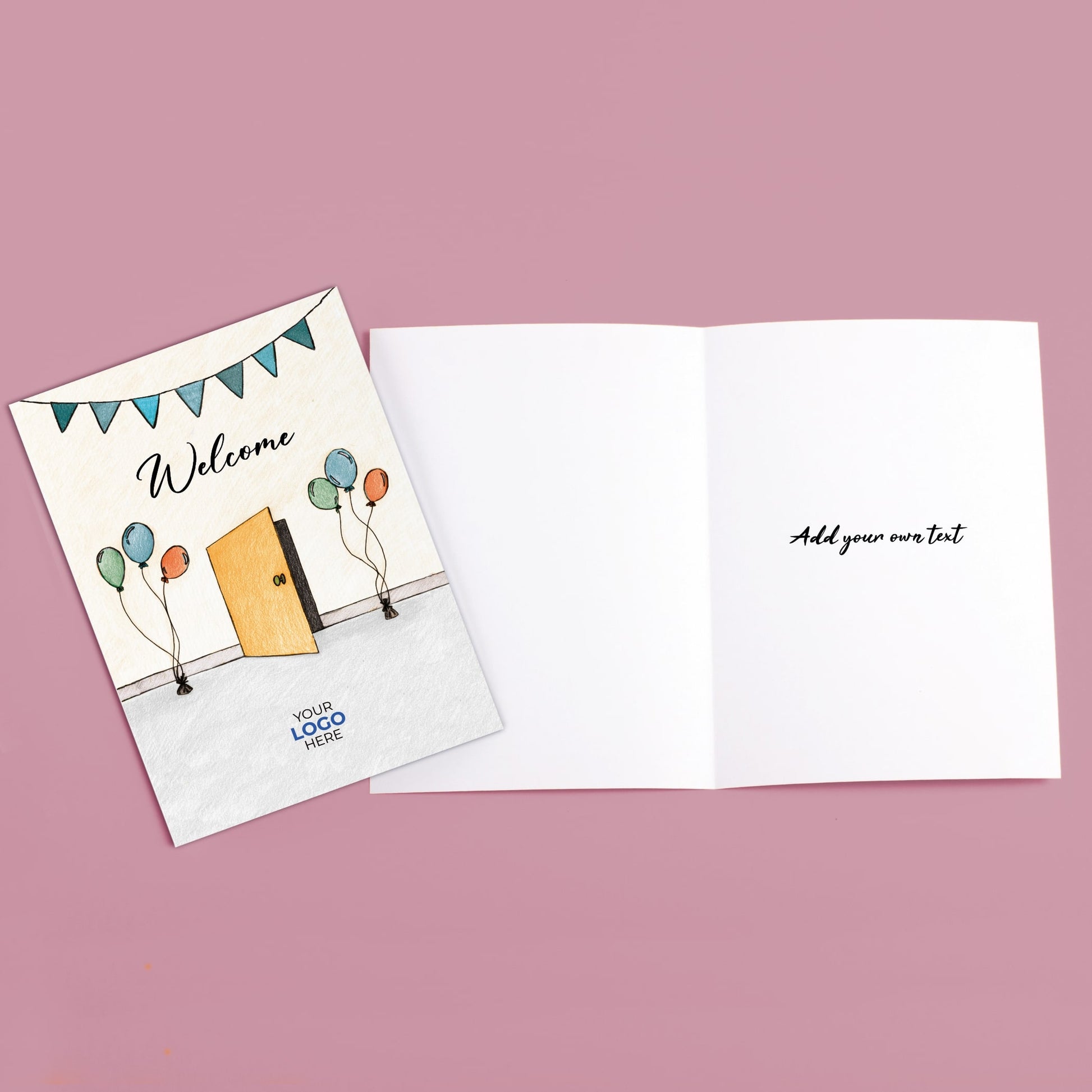 ‘Balloons Door’ Personalised Corporate Branded Welcome Greeting Cards image 3