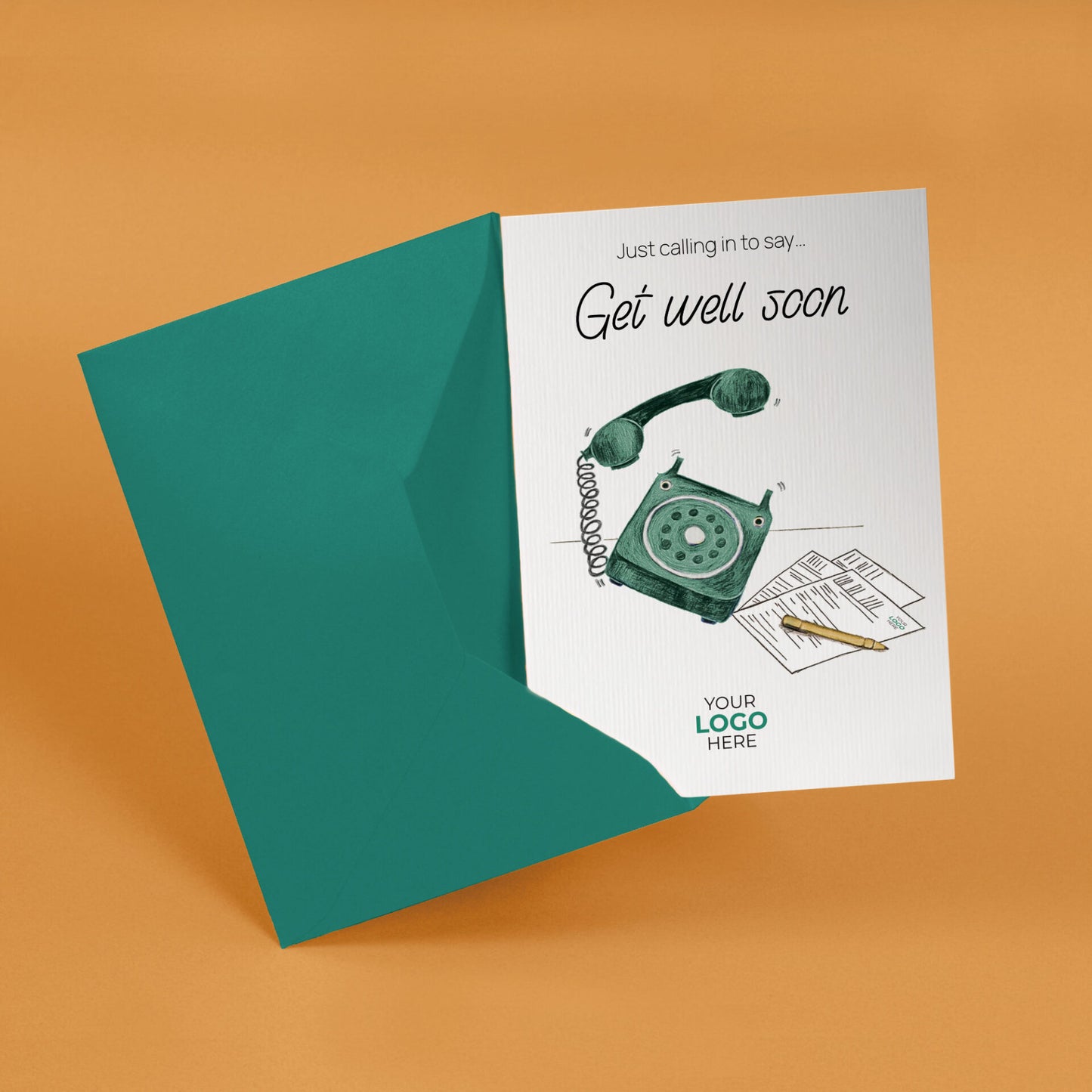 ‘Phone Calling’ Personalised Corporate Branded Get Well Soon Greeting Cards image 2