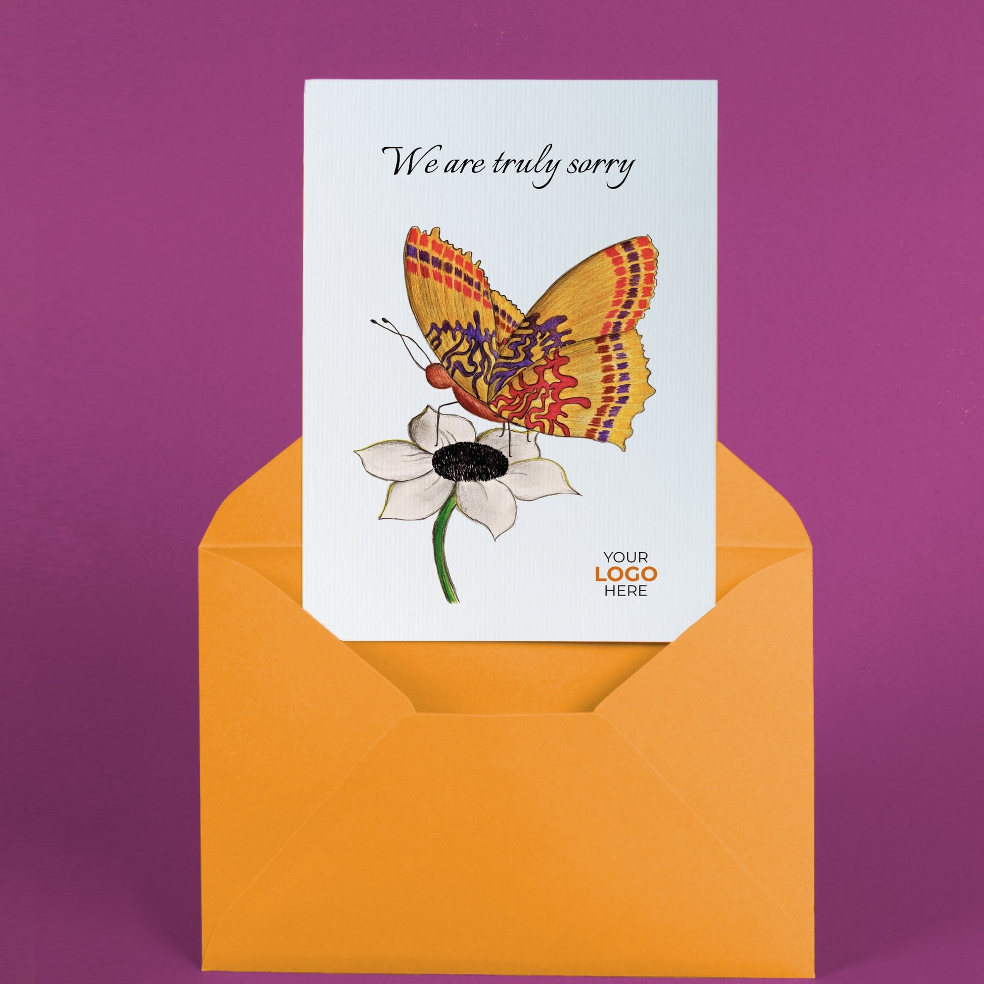 ‘Butterfly on Flower’ Personalised Corporate Branded Sympathy Greeting Cards image 2