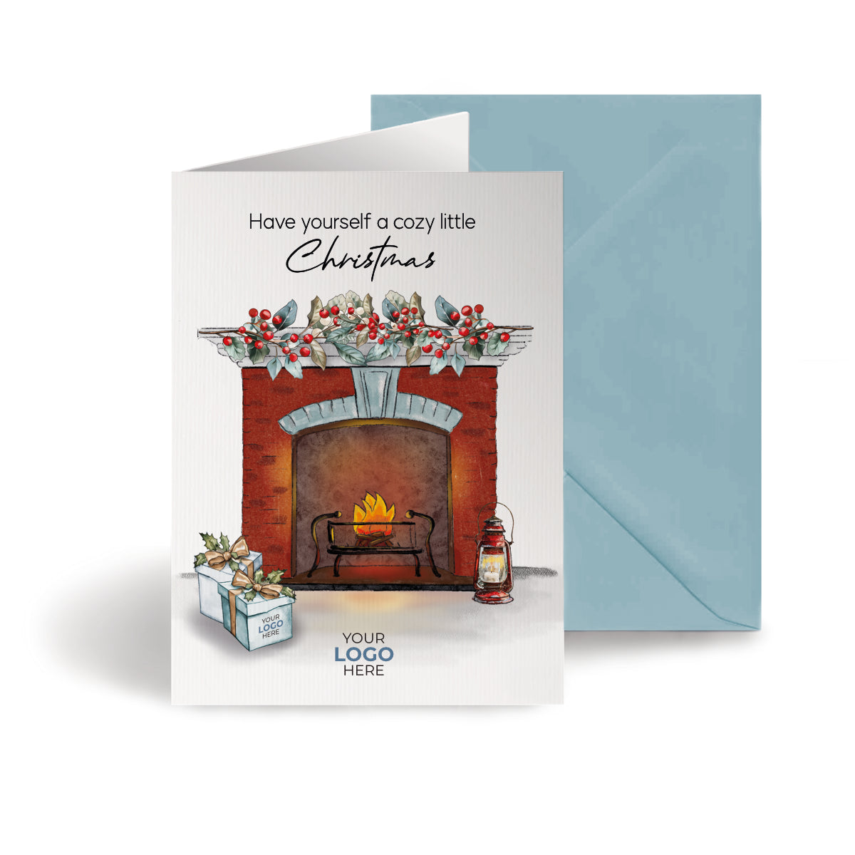 ‘Burning Fireplace' Personalised Company Christmas Cards image 0