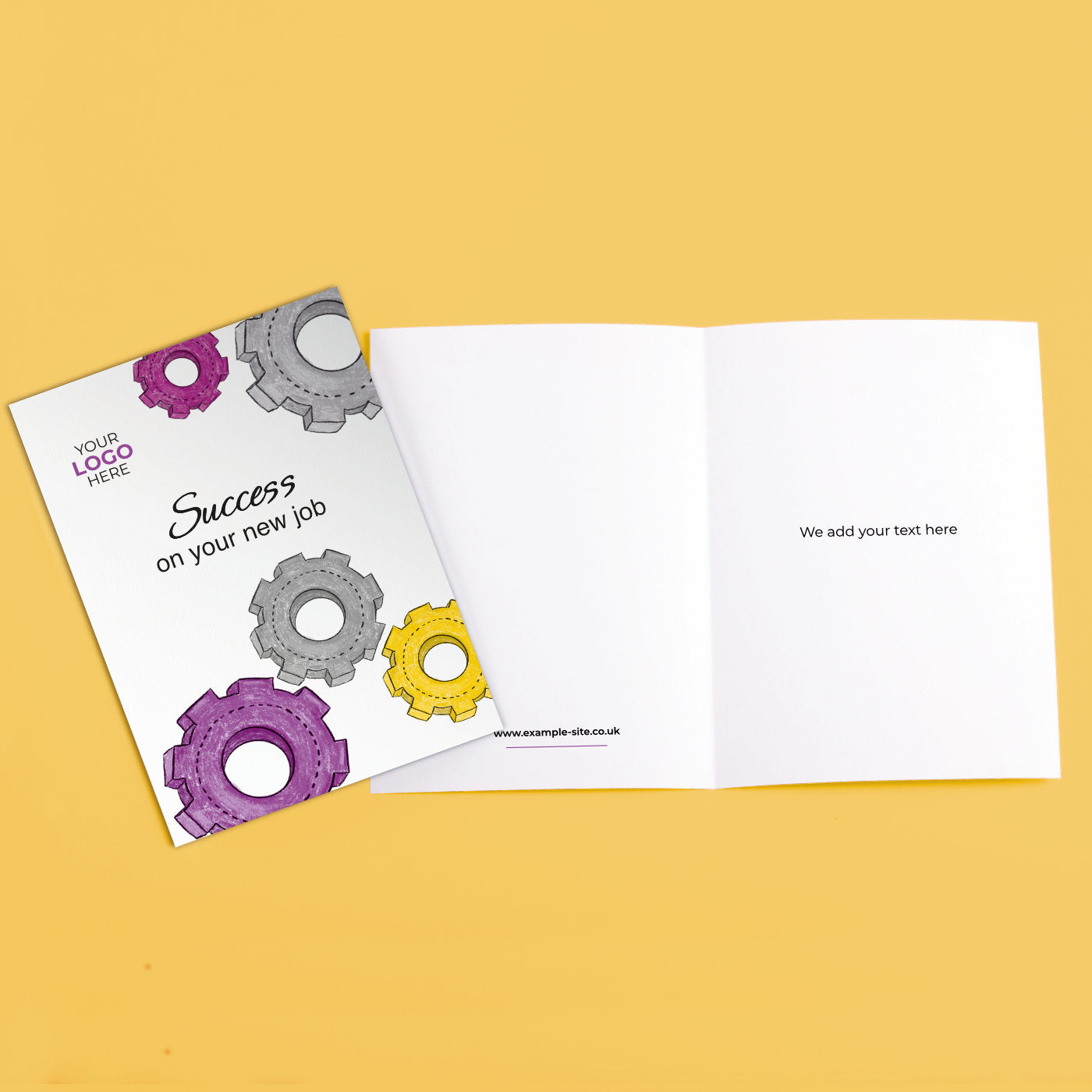 ‘Colourful Cogs’ Personalised Corporate Branded New Job Greeting Cards image 3